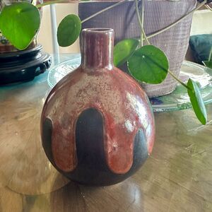 Vintage Japanese Studio Pottery Vase, Artist Marked Drip Glaze Bud Vase